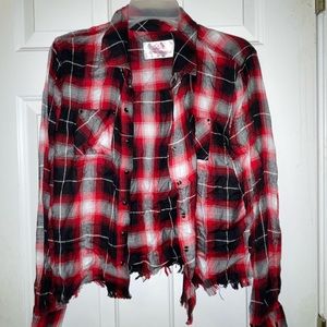 Justice red and black and sliver plaid button up size 18/20